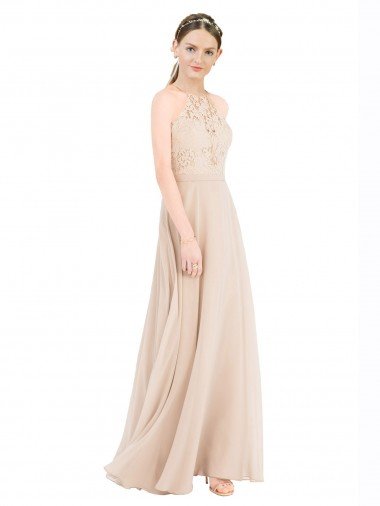 Shop High Halter Neck Illusion Lace Bridesmaid Dress / Prom Dress with Chiffon Skirt and Keyhole Back Sydney