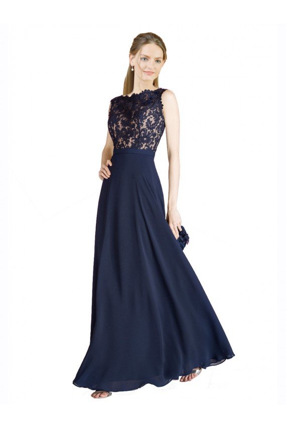 Bateaux Neckline A-Line Lace Bridesmaid Dress / Prom Dress with Top Nude Layer