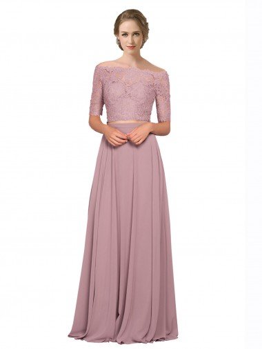 Shop Off the Shoulder Lace Crop Top A-Line Chiffon Bridesmaid Dress / Prom Dress Sydney