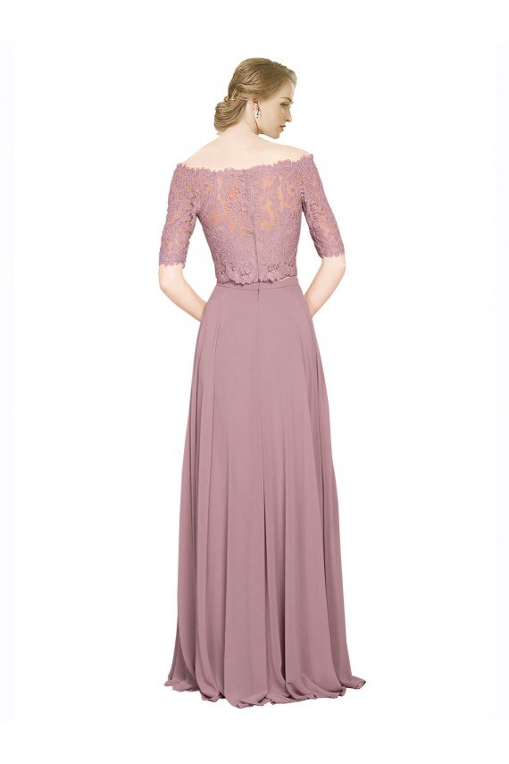 Off the Shoulder Lace Crop Top A-Line Chiffon Bridesmaid Dress / Prom Dress