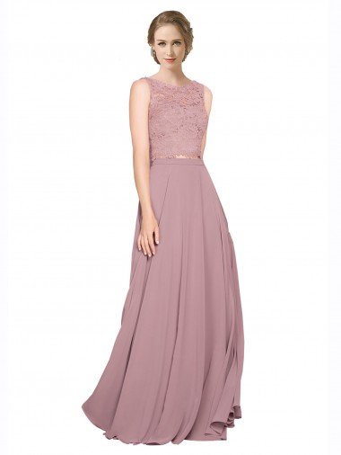 Shop Long A-Line Chiffon Bridesmaid Dress / Prom Dress with Sleeveless Lace Crop Top Sydney