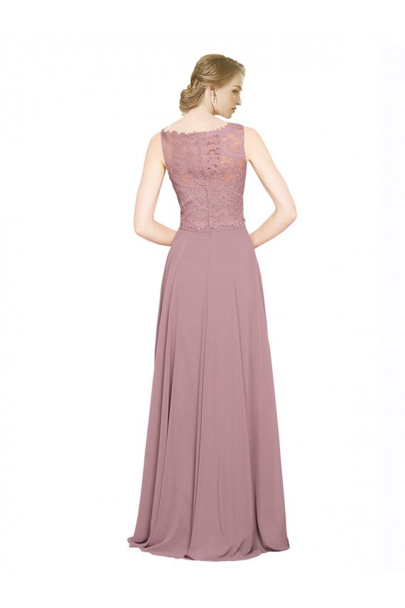 Long A-Line Chiffon Bridesmaid Dress / Prom Dress with Sleeveless Lace Crop Top