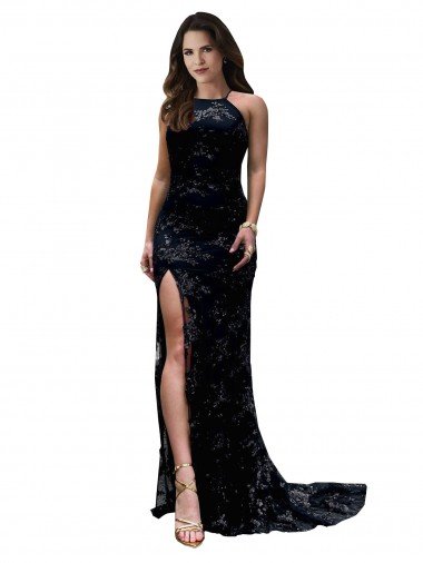 Shop Formal High Neckline Lace Open Back Bridesmaid Dress / Prom Dress with High Slit Sydney