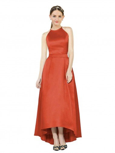 Shop Full Length Halter Satin Bridesmaid Dress with Hi-Low Hem Detail Sydney