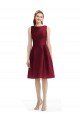 Short Midi Length Satin Cocktail Bridesmaid Dress with Bateau Neckline and V-Back