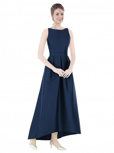 Shop Full Length Sleeveless Long Satin Bridesmaid Dress with High Low Hem Detail Sydney