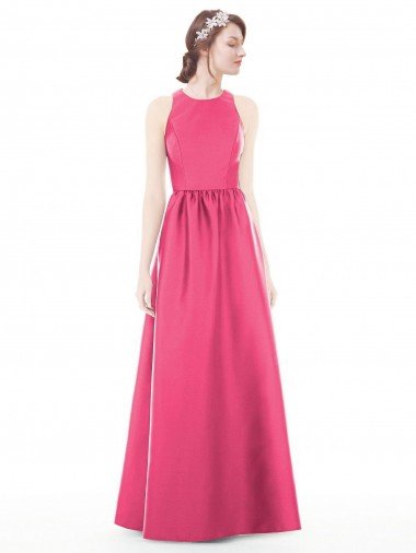 Shop Jewel Neck Keyhole Back Sleek Long Satin Bridesmaid Dress Sydney