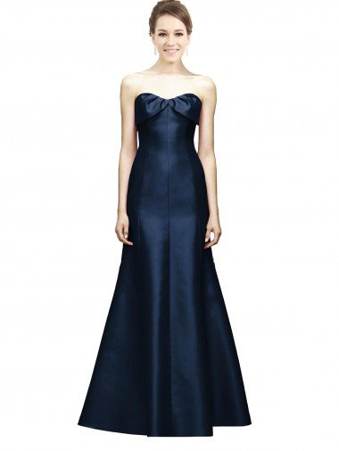 Shop Long Strapless Satin Bridesmaid Dress with Pleated Cuff Neckline Sydney