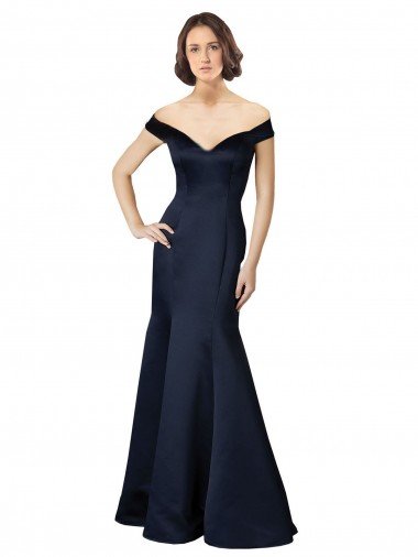 Shop Fit and Flare Satin Bridesmaid Dress / Prom Dress with Off the Shoulder Neckline Sydney