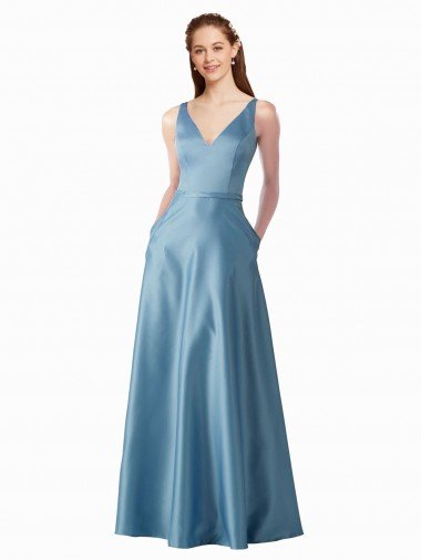 Shop Classic Satin V-Neck A-Line Bridesmaids Dress with Pockets Sydney