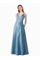 Classic Satin V-Neck A-Line Bridesmaids Dress with Pockets