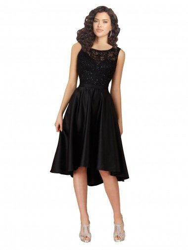 Shop Short High Low Satin Cocktail Bridesmaid Dress with a Beaded and Embroidered Bodice Sydney