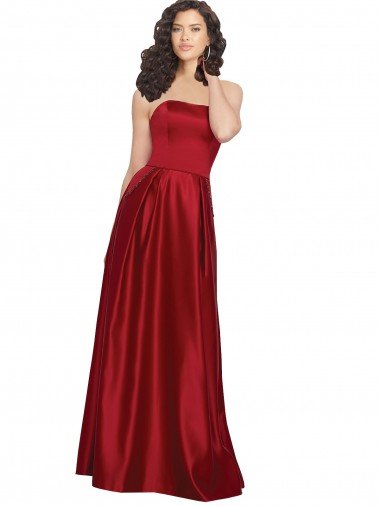 Shop Strapless Satin Bridesmaids Dress with Beaded Pocket and Soft Pleating Sydney