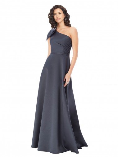 Shop Rouched One Shoulder Floor Length Formal Satin Bridesmaid Dress / Prom Dress with Bow Sydney