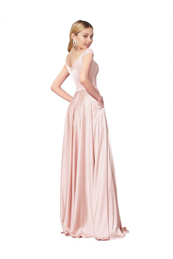 A-Line Off the Shoulder Sweetheart Formal Satin Bridesmaid Dress / Prom Dress