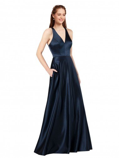 Shop Long Formal Satin Bridesmaid Gown with Halter Neckline Sydney