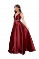 Sleeveless Deep V-Neck A-Line Formal Satin Bridesmaid Dress / Prom Dress with Pockets