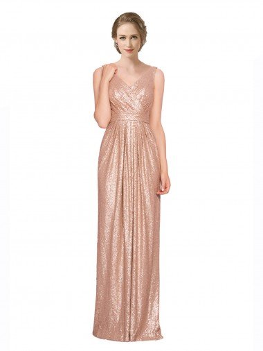 Shop Draped V-Neck Striking Sheath Floor Length Formal Sequin Bridesmaid Dress / Prom Dress Sydney