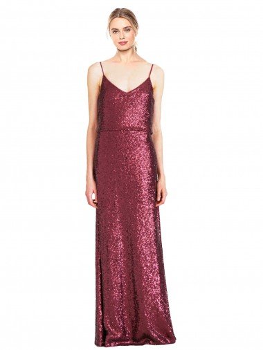 Shop High Neck Halter Long Slim Formal Sequin Bridesmaid Dress / Prom Dress with V-Neck and Blouson Bodice Sydney