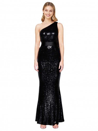 Shop Draped One Shoulder Long Full Length Formal Sequin Bridesmaid Dress / Prom Dress Sydney