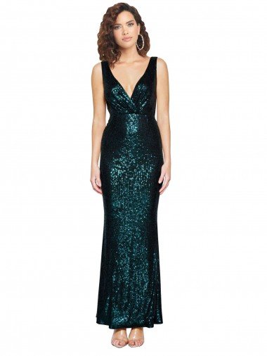 Shop V-Neck Full Length Formal Sequin Bridesmaid Dress / Prom Dress with Draped Back Sydney