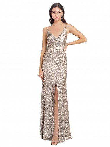 Shop V-Neck Fully Sequin Formal Bridesmaid Dress / Prom Dress with V-Back and Front Slit Sydney