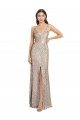 V-Neck Fully Sequin Formal Bridesmaid Dress / Prom Dress with V-Back and Front Slit