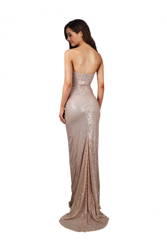 High Slit Scoop Neck Long Formal Sequin Bridesmaid Dress / Prom Dress