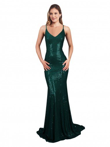 Shop Fishtail Shaped V-Neck Open Back Long Formal Sequin Bridesmaid Dress / Prom Dress Sydney