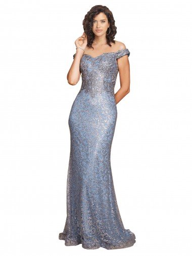 Shop Off the Shoulder Sweetheart Neckline Formal Sequin Bridesmaid Dress / Prom Dress with Thigh High Slit Sydney