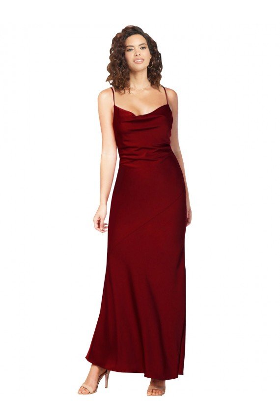 Cowl Neck Low Back Formal Silky Satin Bridesmaid Dress / Prom Dress with Thin Back Straps