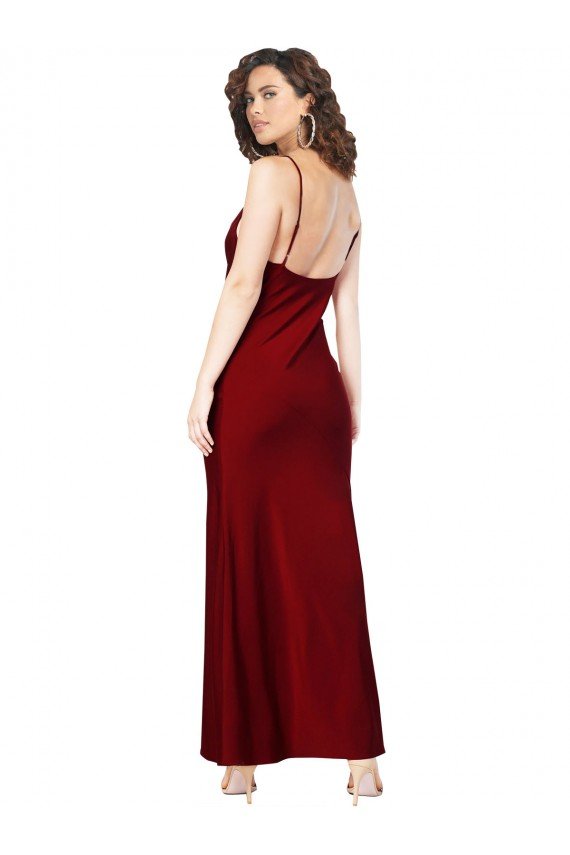 Cowl Neck Low Back Formal Silky Satin Bridesmaid Dress / Prom Dress with Thin Back Straps