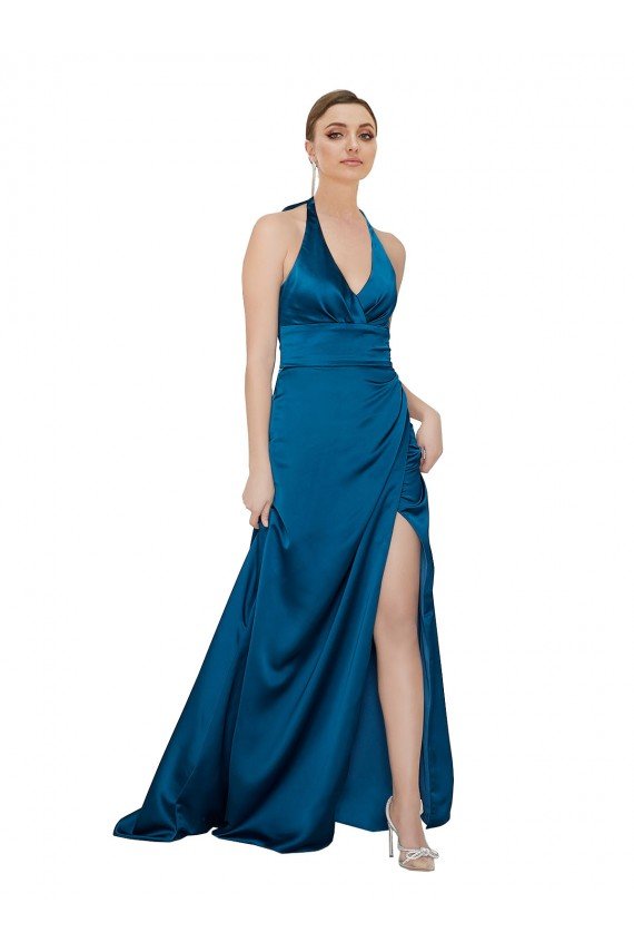 Halter Neck Formal Silky Satin Bridesmaid Dress / Prom Dress