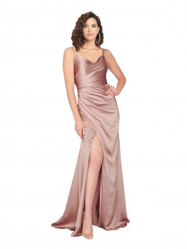 Shop Floor Length Formal Silky Satin Bridesmaid Dress / Prom Dress with Front Skirt Slit Sydney