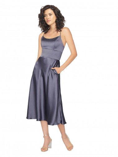 Shop Midi Cocktail Length Silky Satin Bridesmaid Dress / Prom Dress with Open Tied Back Sydney