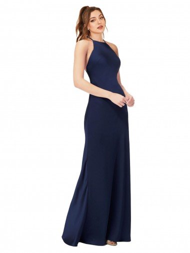 Shop High Neck Satin Bridesmaid Dress / Prom Dress with Strappy Back Sydney