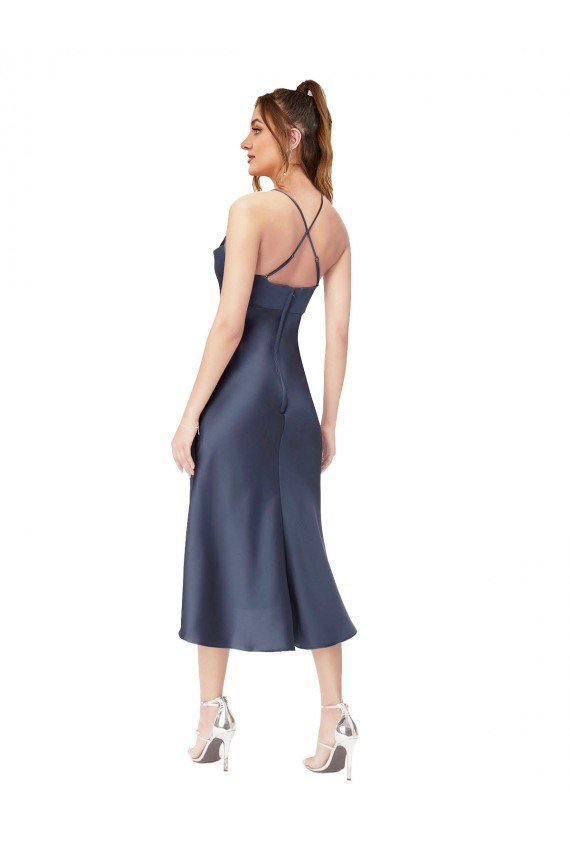 High Low Formal Silky Satin Cowl Neck Cocktail Midi Bridesmaid Dress / Prom Dress