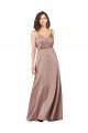 Subtle V-Neckline Formal Silky Satin Bridesmaid Dress with Front Button Detail