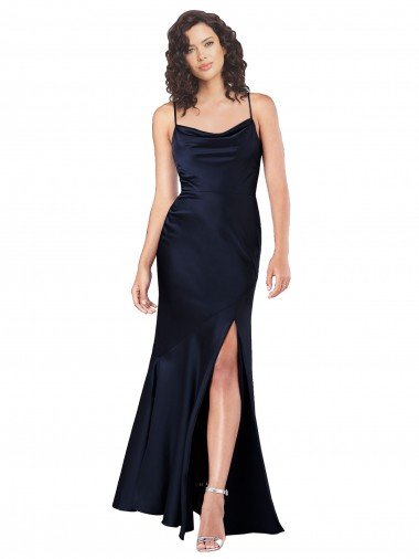 Shop Draped Cowl Neck Formal Silky Satin Bridesmaid Dress / Prom Dress with Skirt Slit Sydney