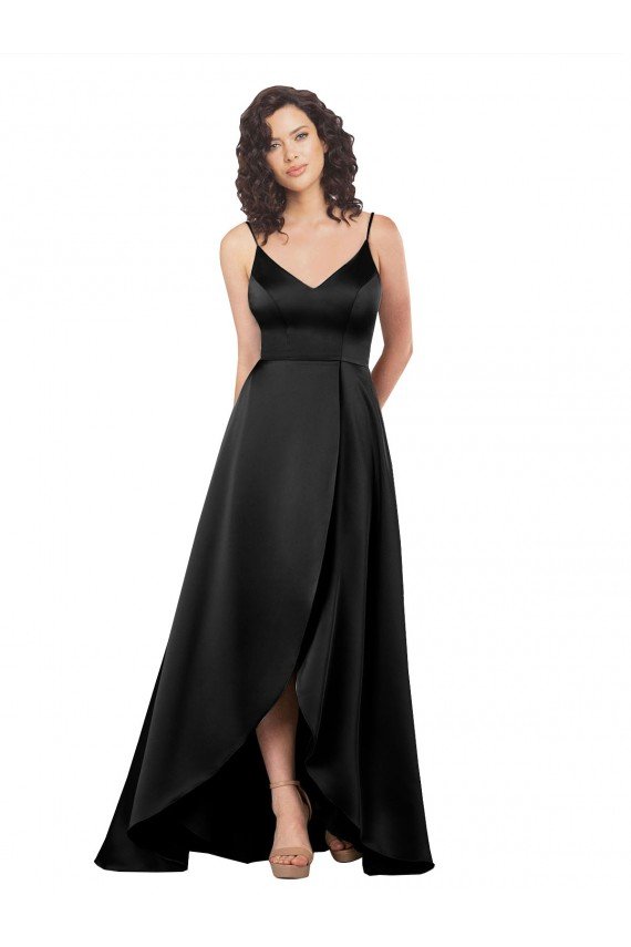 High Low V-Neckline Formal Silky Satin Tulip Bridesmaid Dress / Prom Dress with Wrap Skirt