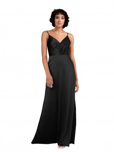 Shop Full Length V-Neckline Formal Silky Satin Bridesmaid Dress / Prom Dress with Spaghetti Straps Sydney