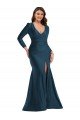 Long Sleeves Draped Wrap Formal Silky Satin Mermaid Bridesmaid Dress / Prom Dress with Front Slit