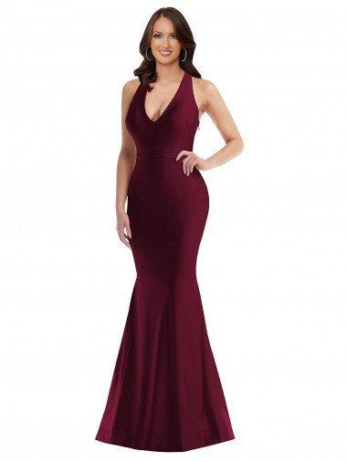 Shop Plunge Neckline Cutout Low Back Formal Silky Satin Mermaid Bridesmaid Dress / Prom Dress Sydney