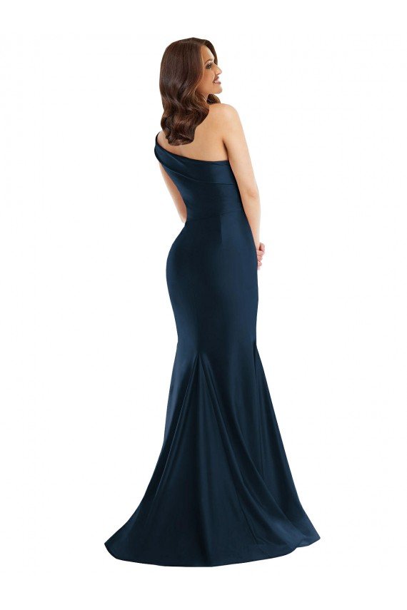 Bias-Cuff One Shoulder Formal Silky Satin Mermaid Bridesmaid Dress / Prom Dress with Side Slit