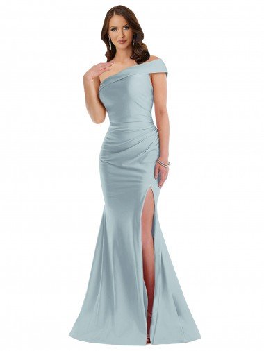 Shop Bias-Cuff One Shoulder Formal Silky Satin Mermaid Bridesmaid Dress / Prom Dress with Side Slit Sydney