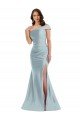 Bias-Cuff One Shoulder Formal Silky Satin Mermaid Bridesmaid Dress / Prom Dress with Side Slit