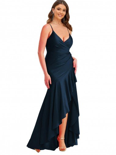 Shop Pleated Wrap Ruffled High Low Formal Silky Satin Bridesmaid Dress / Prom Dress Sydney