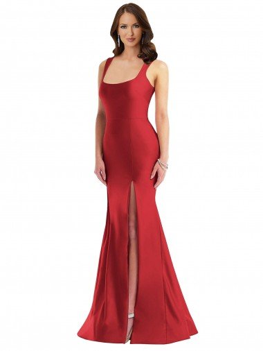 Shop Square Neck Formal Silky Satin Mermaid Bridesmaid Dress / Prom Dress with Side Slit Sydney