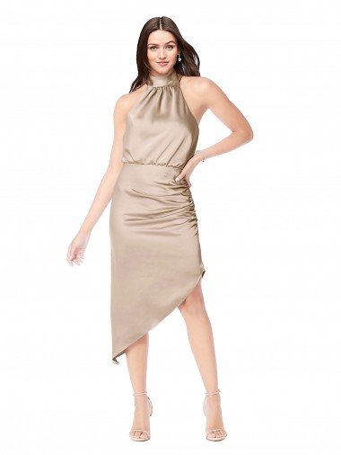 Shop Silky Satin High Low Midi Cocktail Length Bridesmaid Dress / Prom Dress with Asymmetric Skirt Sydney