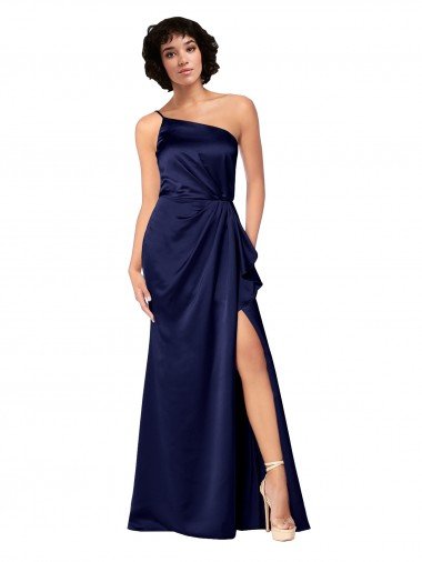 Shop One Shoulder Formal Silky Satin Bridesmaid Dress / Prom Dress with Skirt Slit Sydney